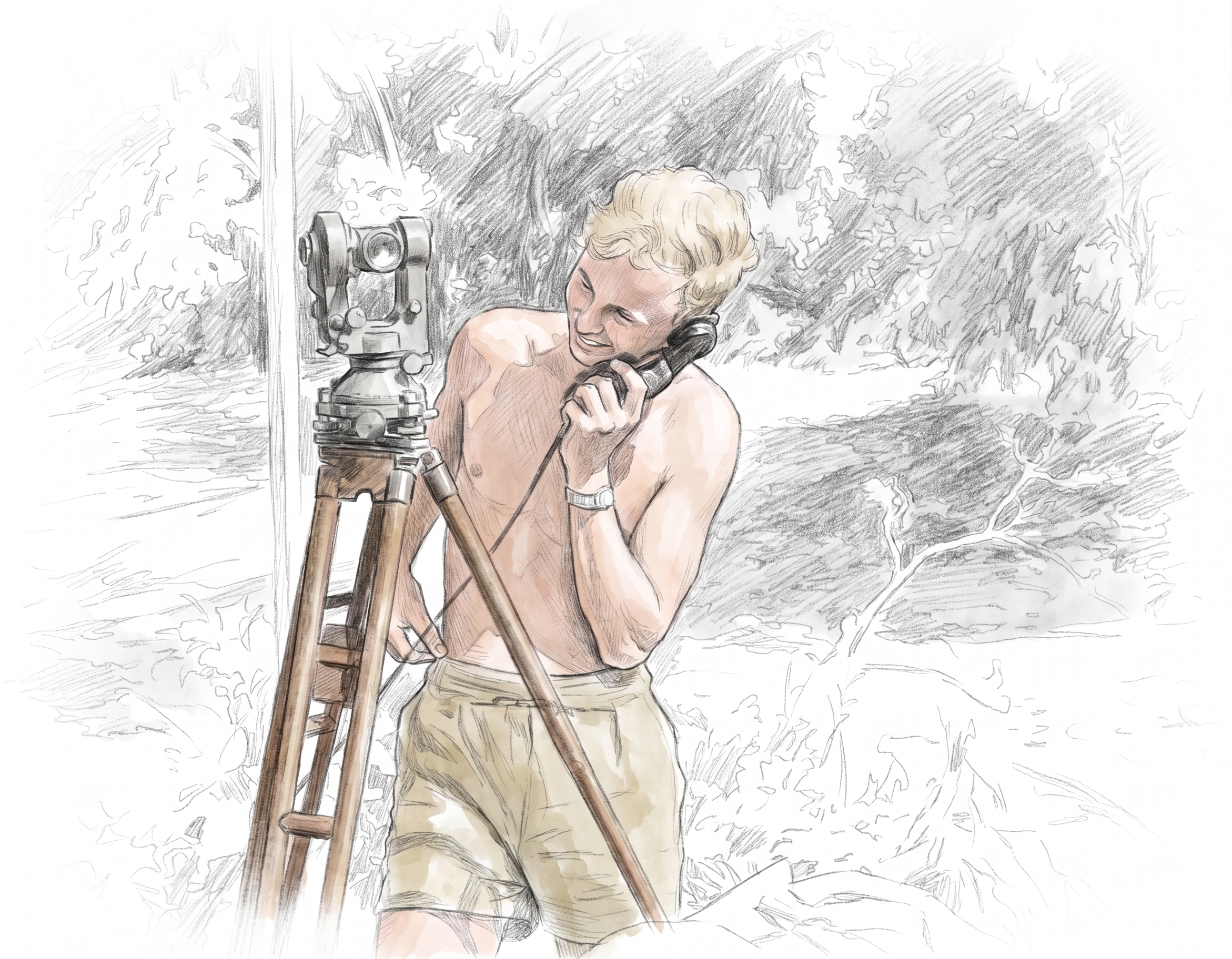 Bob Skitch undertaking survey observations using Wild T2 theodolite.