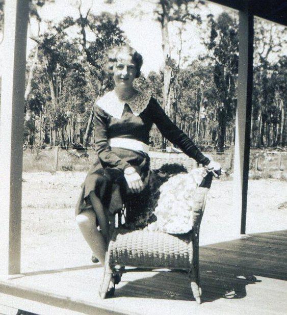 Mabel Madeline Skitch on the veranda of their first married home at Lyells Mill.