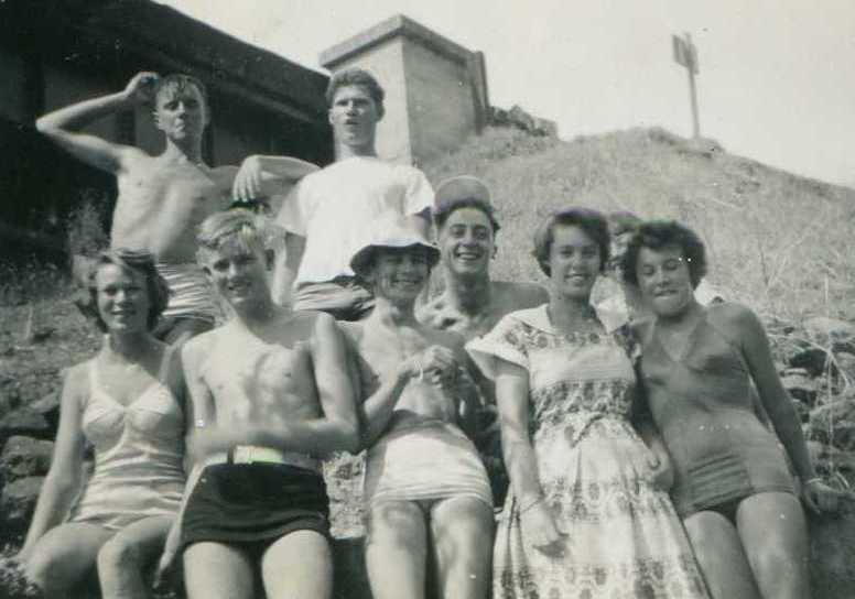 Picnic at John Forrest National Park. Jim and Wilf at back, then Sybil, Keith, Dave, lan and two girls. Sybil was my favourite.