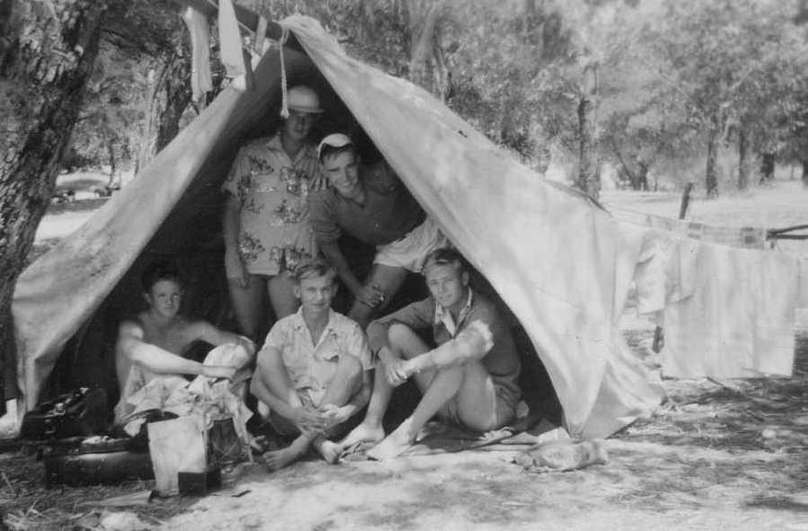 Rottnest – in the camping area Xmas 1952 L-R Malcolm, Wilf, me, Jim, Keith