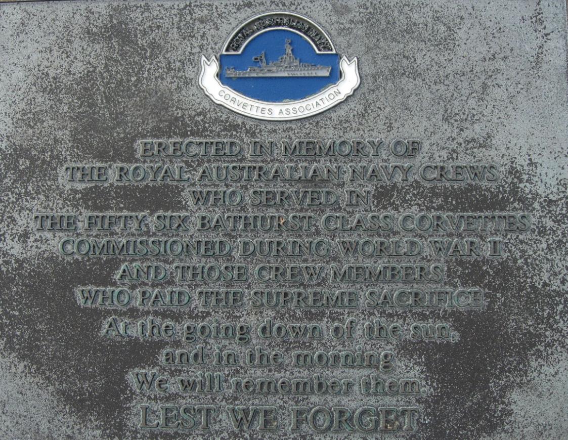 This plaque is mounted adjacent to the Caloundra Memorial Walkway on the headland between Kings and Shelley Beaches. It honours the Royal Australian Navy crew members who paid the
supreme sacrifice.