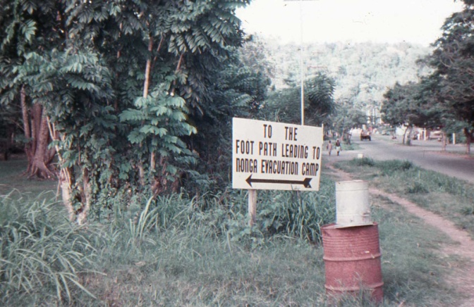 Evacuation sign in event of volcanic eruption