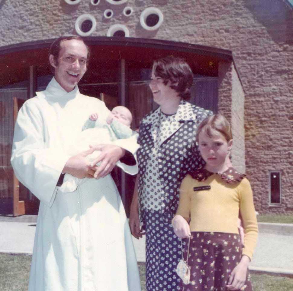 Father Phillip with Chris and Wendy and Sarah in front of St John’s.