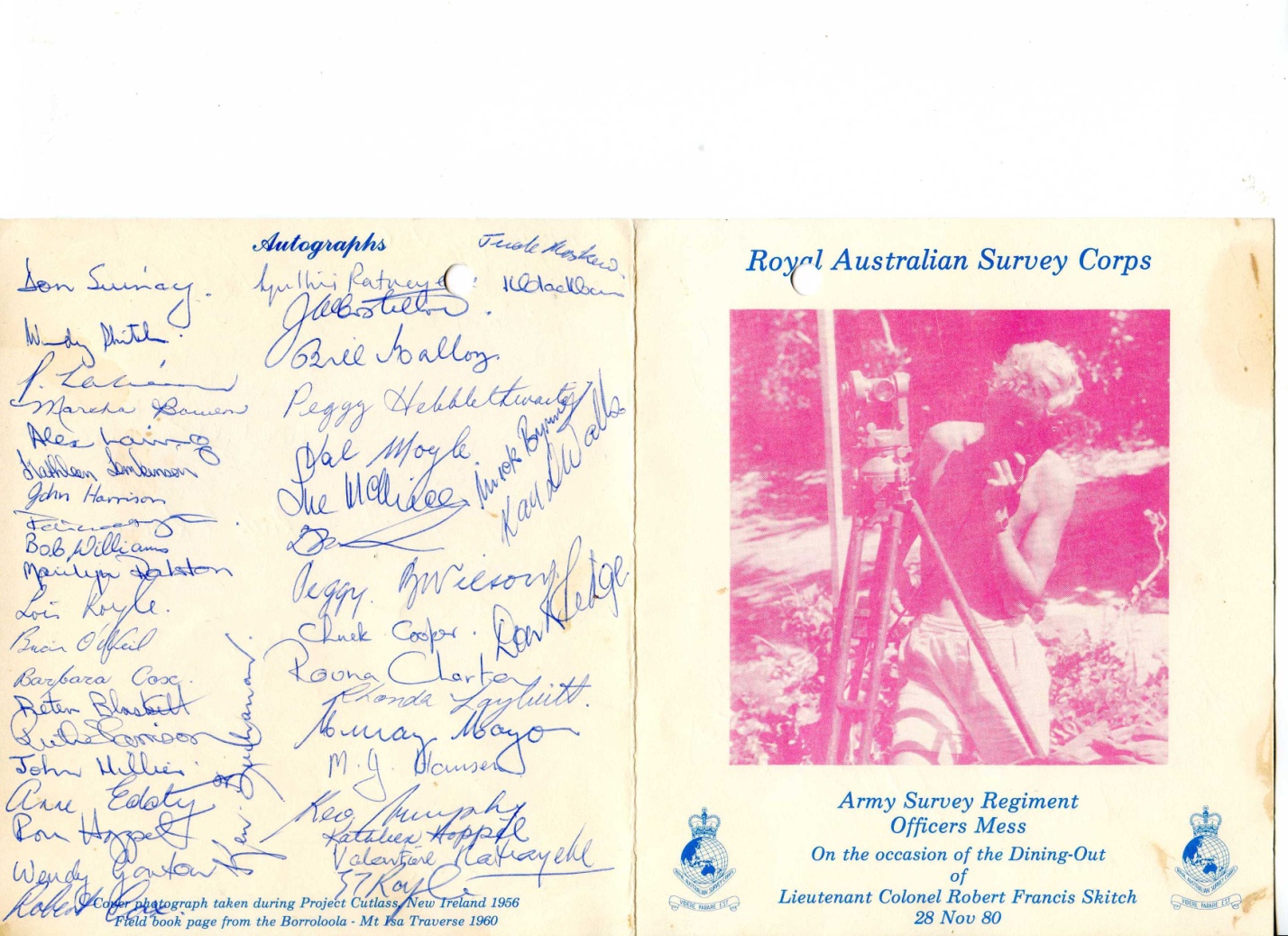 ATTENDANCE AT THE DINING OUT OF LIEUTENANT Colonel & MRS R.F. SKITCH –