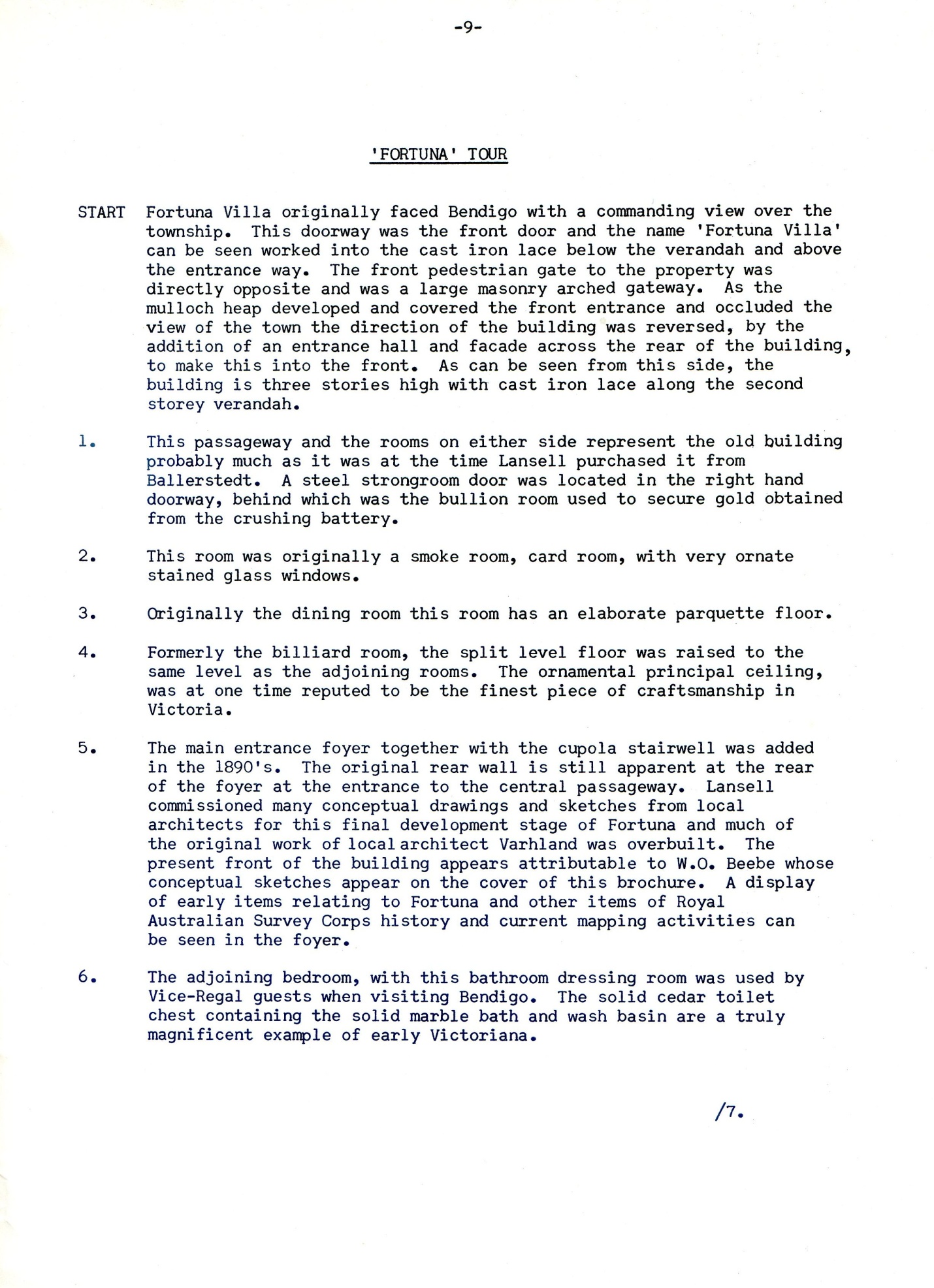 The publication below with the title *‘Lansell’s Fortuna’* was created for the commencement of the regular tours of Fortuna Villa described in the forgoing text (Open Days and their Successor – page 8