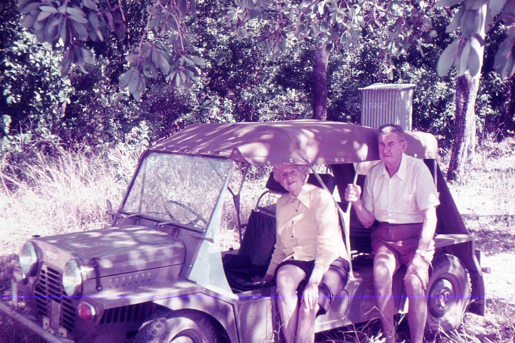 Christina and Jim in my ‘Mini-Moke’ at Quarantine Bay south of Cooktown - 1975